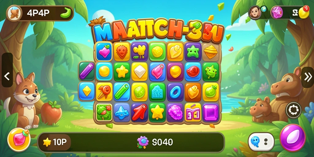 Tangkapan layar gameplay seru dari game Match-3 4P4P.