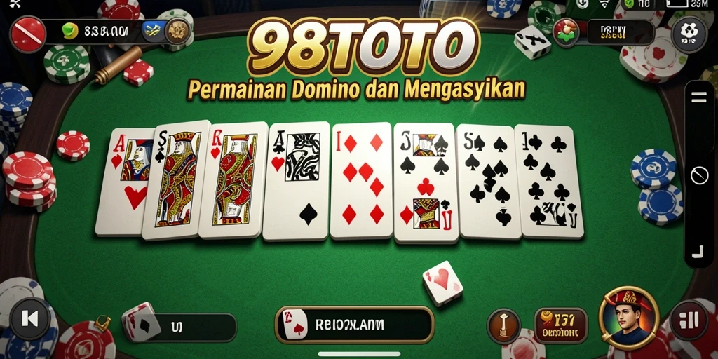 Tampilan screenshot utama 98TOTO menunjukkan gameplay Domino yang mengasyikan.