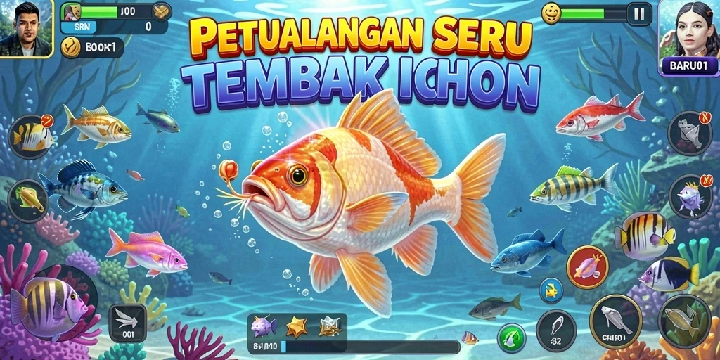 Tangkapan layar gameplay BARU01 saat menembak ikan di lautan.