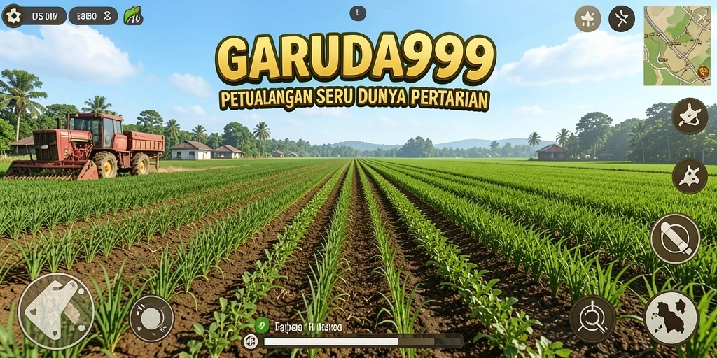 Screenshot utama GARUDA999 menunjukkan gameplay bertani yang seru.
