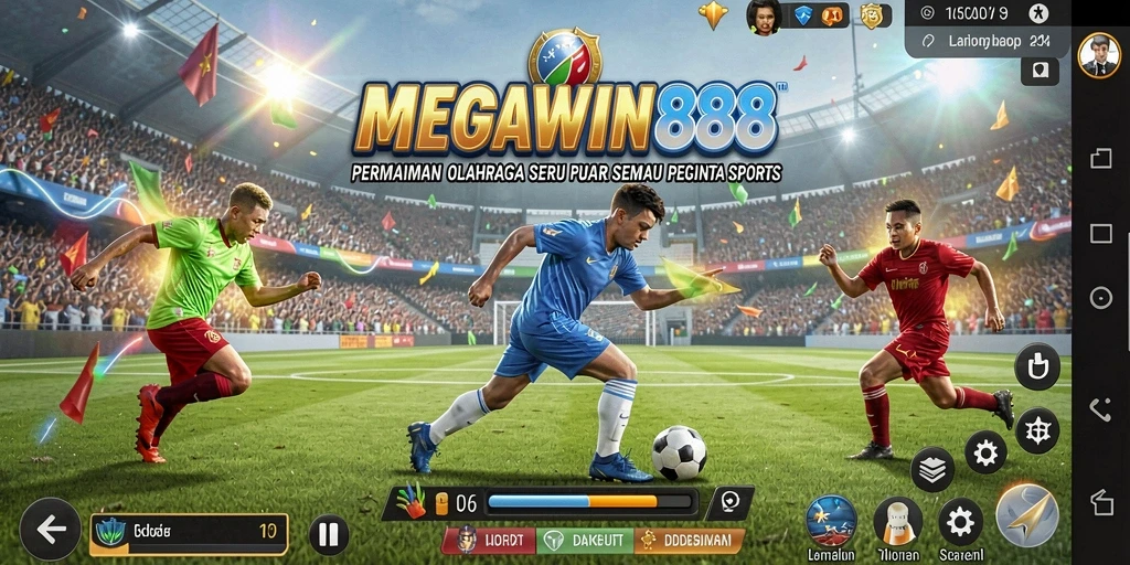 Screenshot gameplay MEGAWIN888 menampilkan aksi seru dalam permainan olahraga.