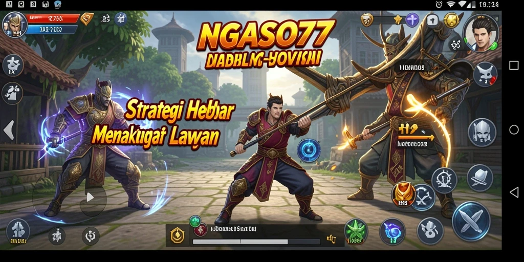 Screenshot gameplay NGASO77 yang memperlihatkan pertempuran strategis.