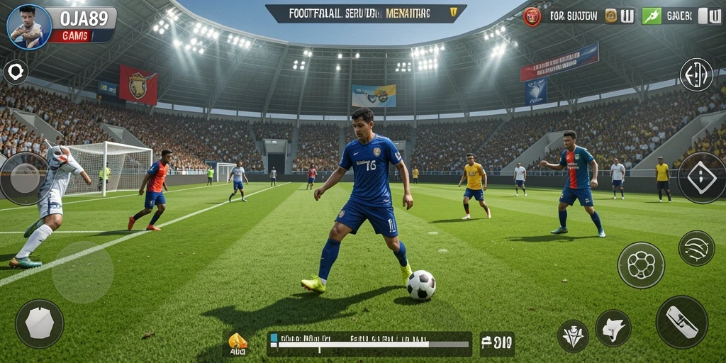 Screenshot gameplay OJA89 yang menampilkan pertandingan sepak bola yang intens.