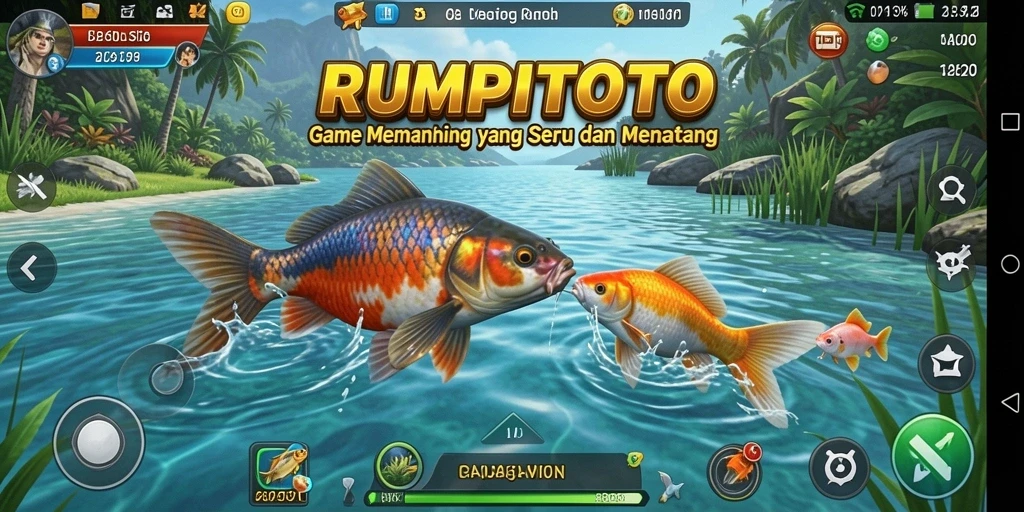 Tampilan gameplay RUMPITOTO dengan aksi memancing yang seru.