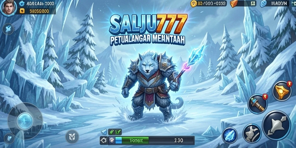 Screenshot utama SALJU777 menunjukkan pemain menjelajahi dunia es yang menakjubkan.