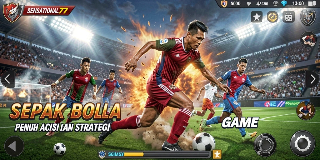 Tampilan gameplay SENSATIONAL77 yang mendebarkan di lapangan sepak bola.