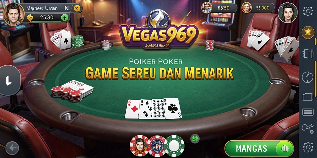 Screenshot gameplay VEGAS969 menampilkan aksi Poker yang mendebarkan.